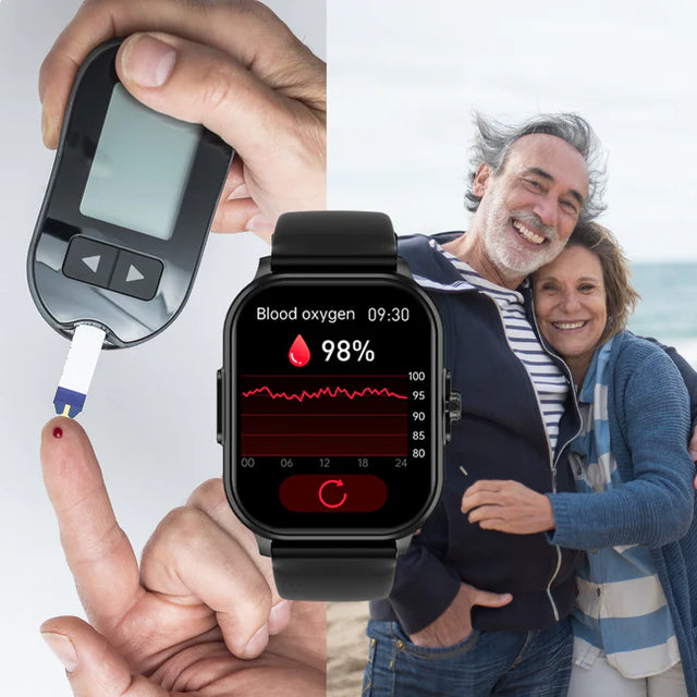 GlicoWatch Pro 2025 - Relógio SmartWatch Medidor de Glicemia e Pressão a Prova D'Agua