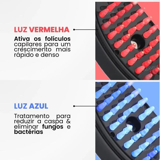 Escova de Terapia Capilar NanoBrush - Cromoterapia + Massagem + Aromaterapia | Combate Queda e Falhas