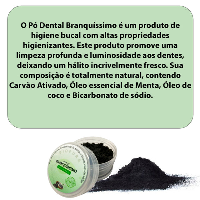 Pó Dental Clareador Natural Carvão Ativado Óleo Menta E Coco - Branquíssimo - BioPura | Kaype Store