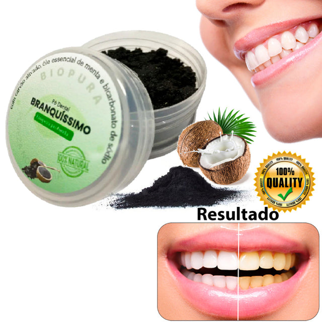 Pó Dental Clareador Natural Carvão Ativado Óleo Menta E Coco - Branquíssimo - BioPura | Kaype Store