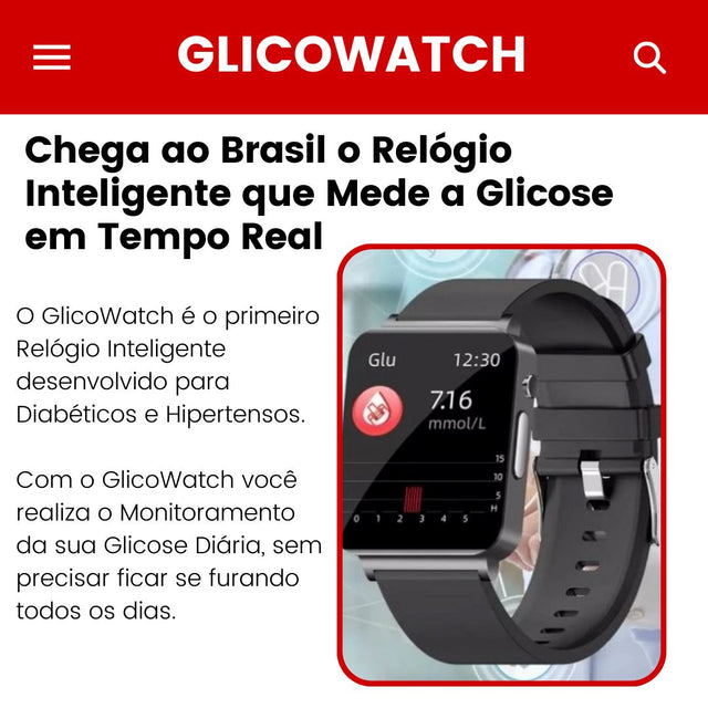 GlicoWatch Pro 2023 - Relógio SmartWatch Medidor de Glicemia e Pressão a Prova D'Agua Kaypestore