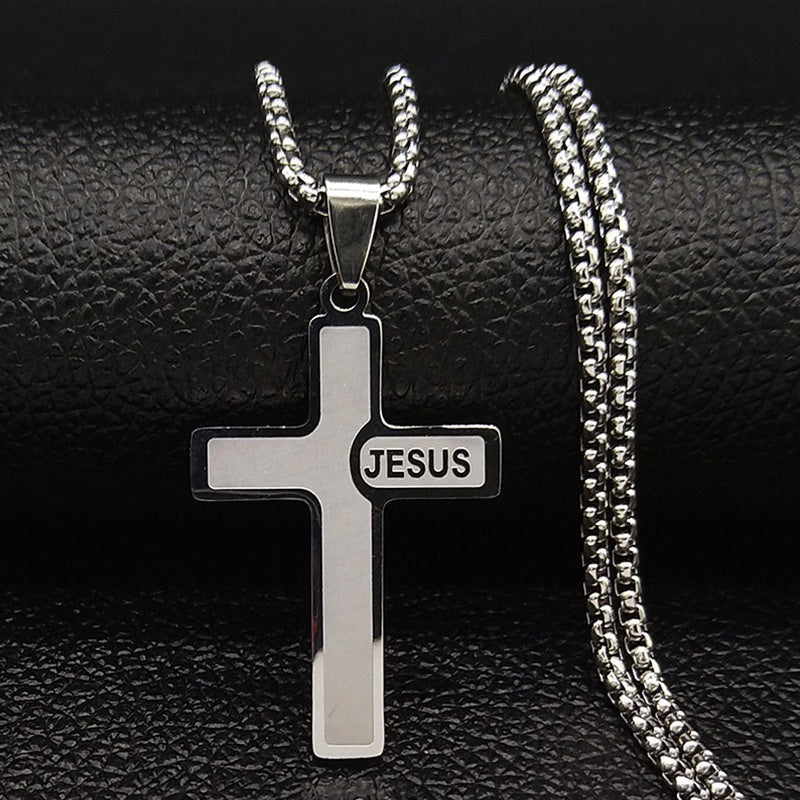 Colar Corrente Cruz Crucifixo com nome "Jesus" - Em Aço Inoxidável - Kaype Store