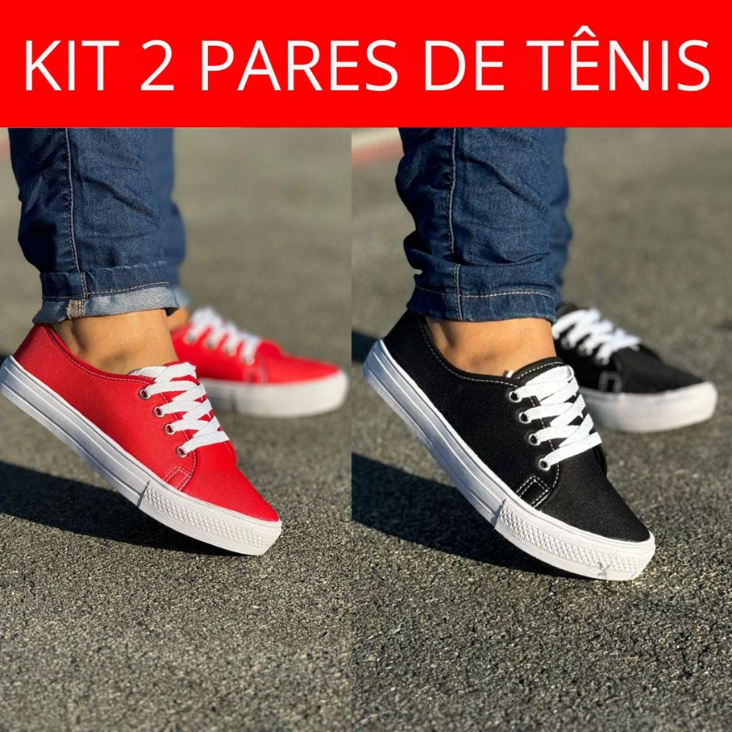 Kit 2 Pares Tênis Feminino Casual Com Cadarço - Promoção Especial Compre 1 e Leve Outro - Kaype Store