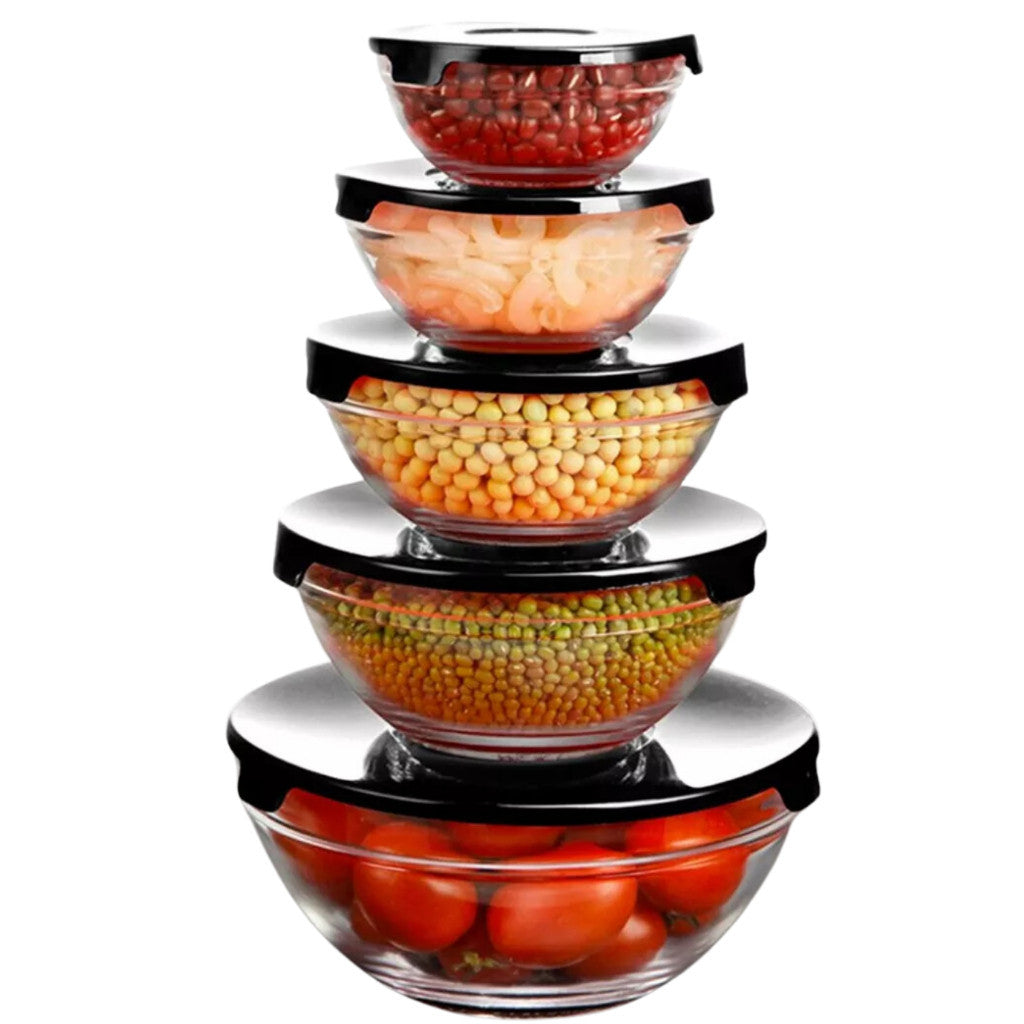 Conjunto Tigela Vidro Bowl Marmita Tampa 5 Peças