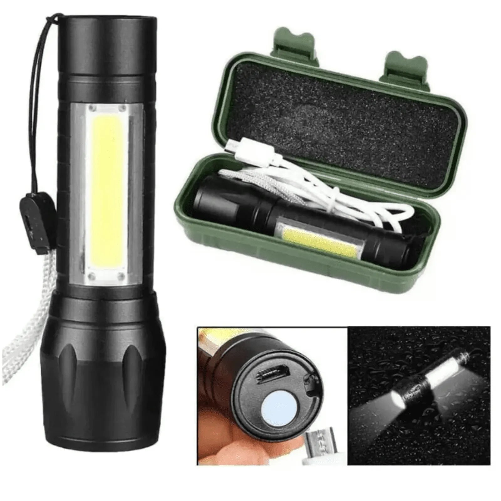 Mini Lanterna LED Recarregável com Zoom Ajustável - Via USB - Kaype Store