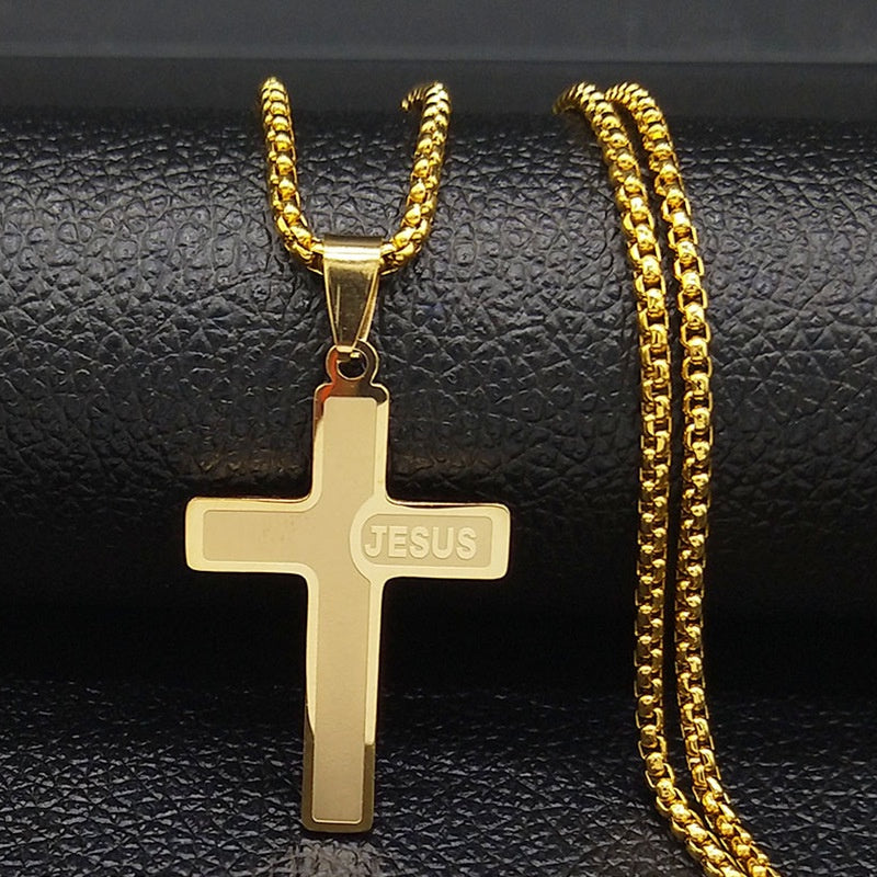 Colar Corrente Cruz Crucifixo com nome "Jesus" - Em Aço Inoxidável - Kaype Store