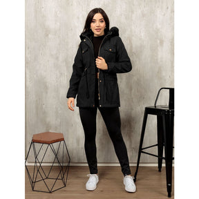 Casaco Parka de Sarja Feminino Forrada com Capuz Removível - Kaype Store