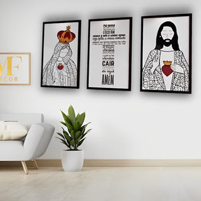 Kit 3 Quadros Plaquinhas Decorativas Religiosas - "Pai Nosso, Jesus, Nossa Senhora" em MDF 20x30 - Kaype Store