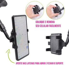 Suporte para Celular Smartphone com Apoio no Retrovisor Extensível Giro 360º - Kaype Store