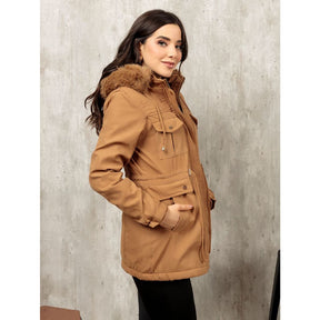 Casaco Parka de Sarja Feminino Forrada com Capuz Removível - Kaype Store