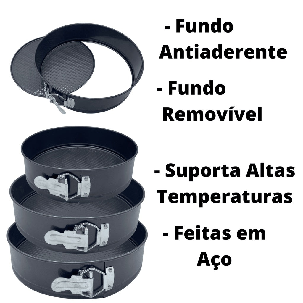 Kit 3 Formas Assadeiras Antiaderente com Fundo Removível - Kaype Store