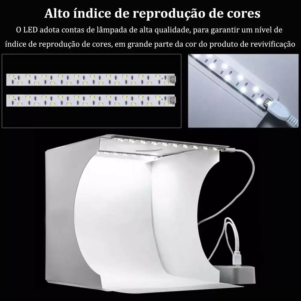 Mini Estúdio Fotográfico Portátil 24cm - Iluminação LED Perfeita para Imagens Profissionais  - Kaype Store