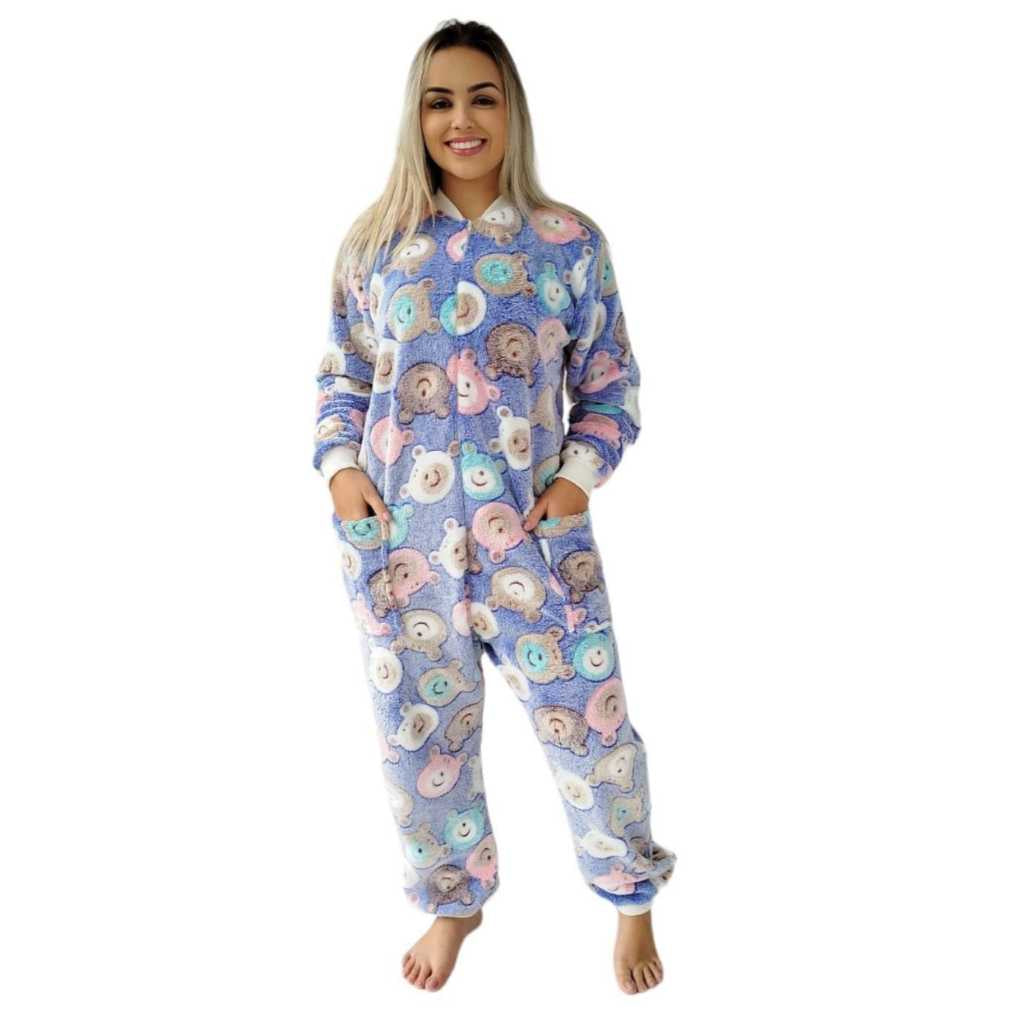 Macacão Pijama Longo Peluciado Adulto - Kaype Store