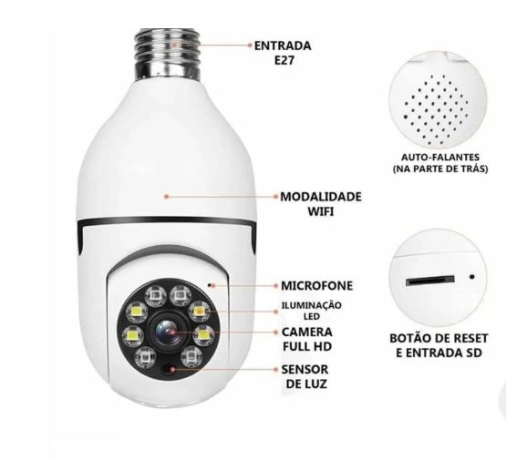 Câmera Lâmpada Panorâmica LED CA011 Kaypestore 