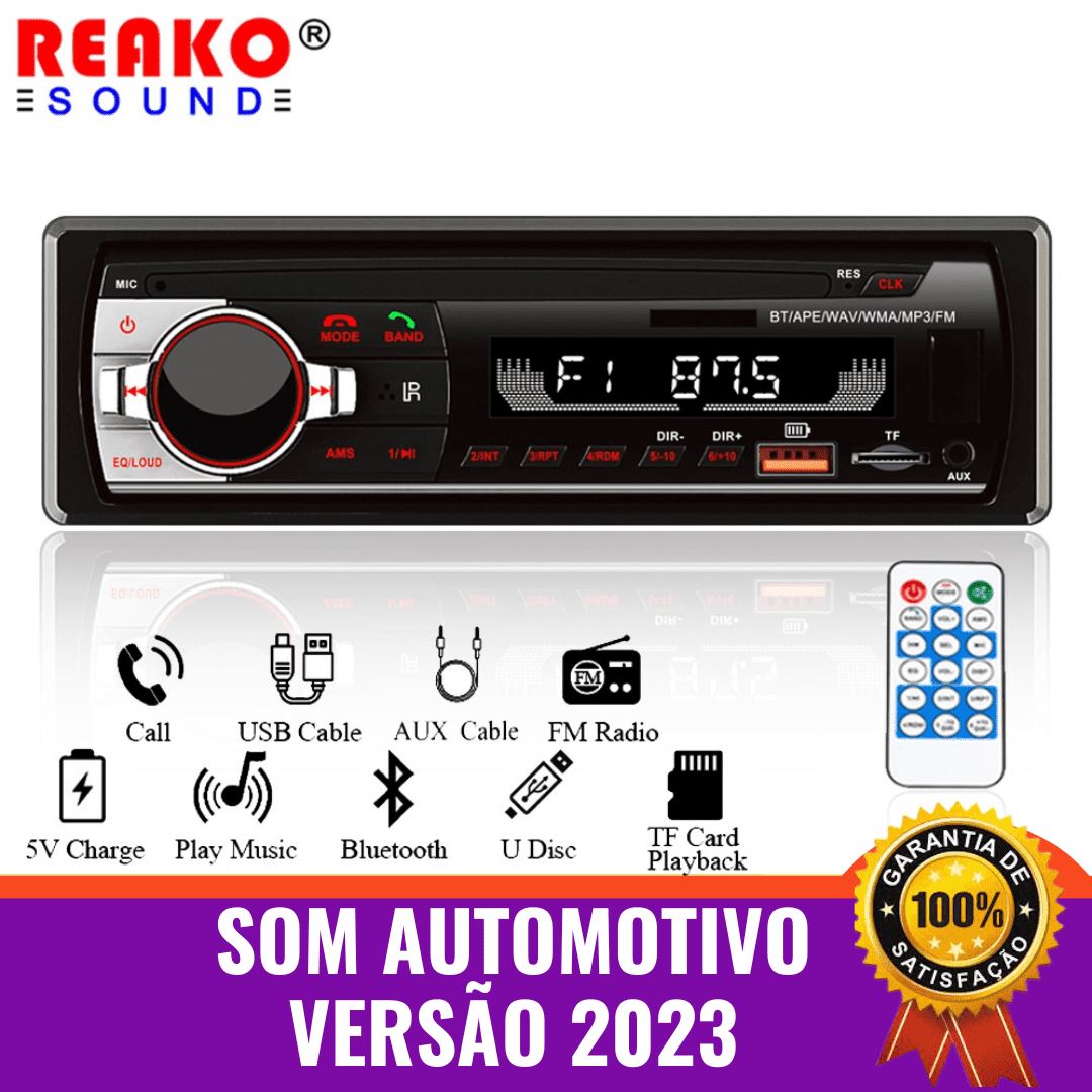 Rádio / Som Automotivo com Display Colorido - Bluetooth, MP3, USB, Stereo com Controle Remoto - ReakoSound Kaypestore 