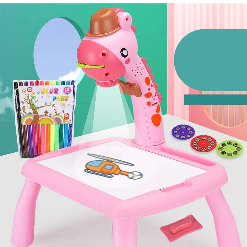Table Kids - Projetor de Desenho Infantil: Estimule a Criatividade das Crianças de Forma Mágica! BRQ007 Kaypestore Girafa Rosa 